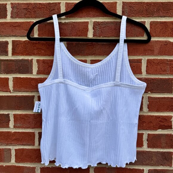 Old Navy Tank Top Size XL White Fitted Cropped Lettuce-Edge Rib-Knit - Picture 4 of 6